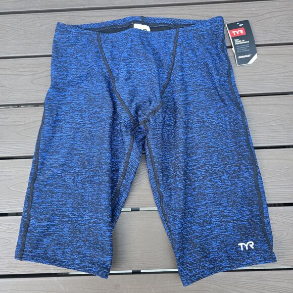 TYR Durafast Elite Solid Blue Lapped  Drawstring  Swim Jammer Size 32 New - Picture 1 of 3